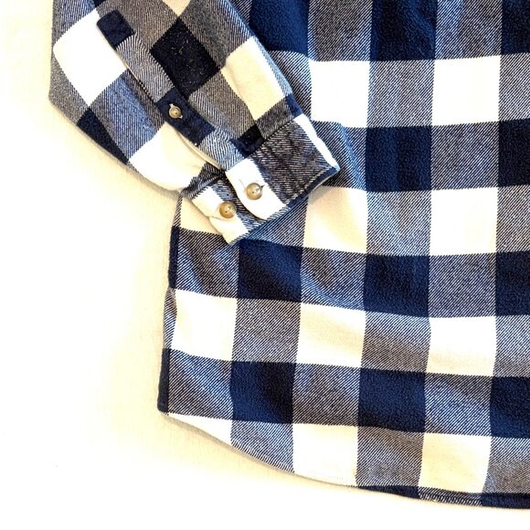 LL Bean flannel shirt 1X blue white check 100% cotton - Picture 8 of 9